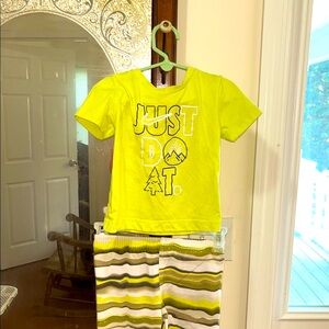 Very popular NIKE Boys Yellow/Khaki/White Just Do It Short Set.